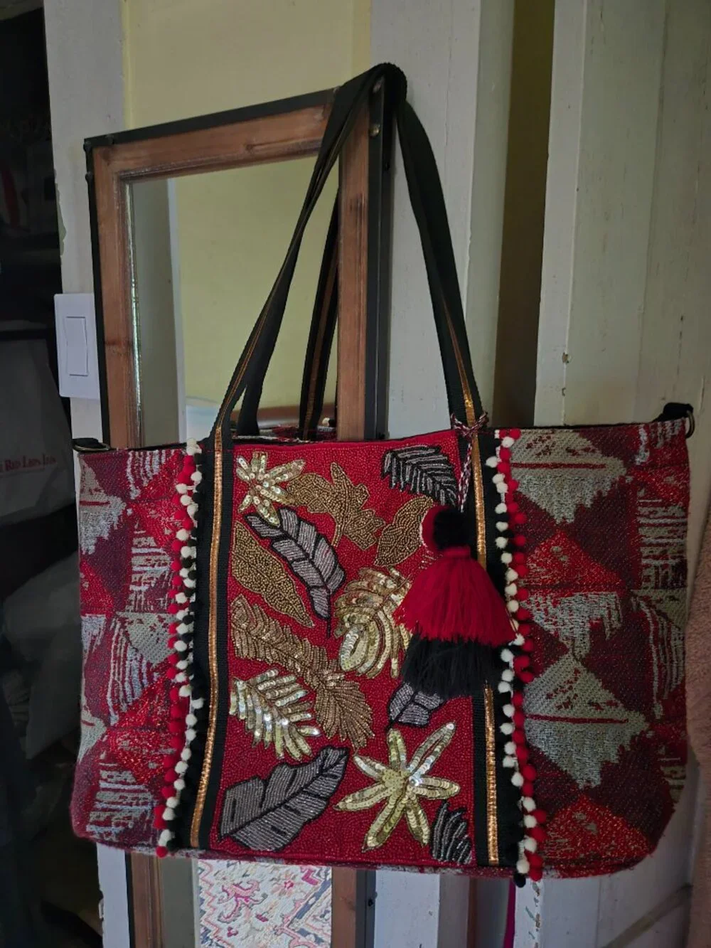 NWOT America & Beyond Red Boho Shoulder/Tote/Duffel Bag